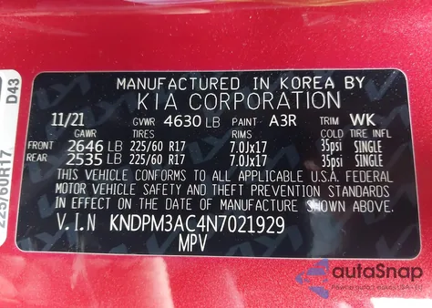 2022 Kia Sportage Lx из США, поврежденный, VIN KNDPM3AC4N7021929